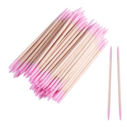 Σετ 100 Ροζ Ξύλινα Βαμβακερά Sticks Microbrushes Διπλής Όψης