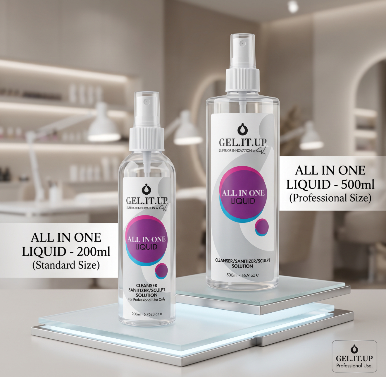 Gel It Up ALL IN ONE LIQUID — Cleanser / Sanitizer / Slip Solution