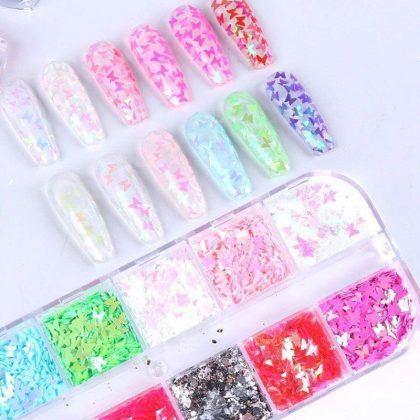 Globalnail Διακοσμητικά Νυχιών Πεταλούδες Confetti Σετ 12 Χρώματα