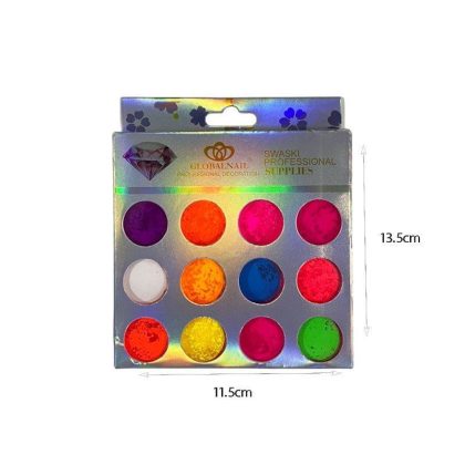 Globalnail Pigment μανικιούρ σε βαζάκια για διακόσμηση νυχιών σε 12 χρώματα - Χρώματα Pigments σε σκόνη